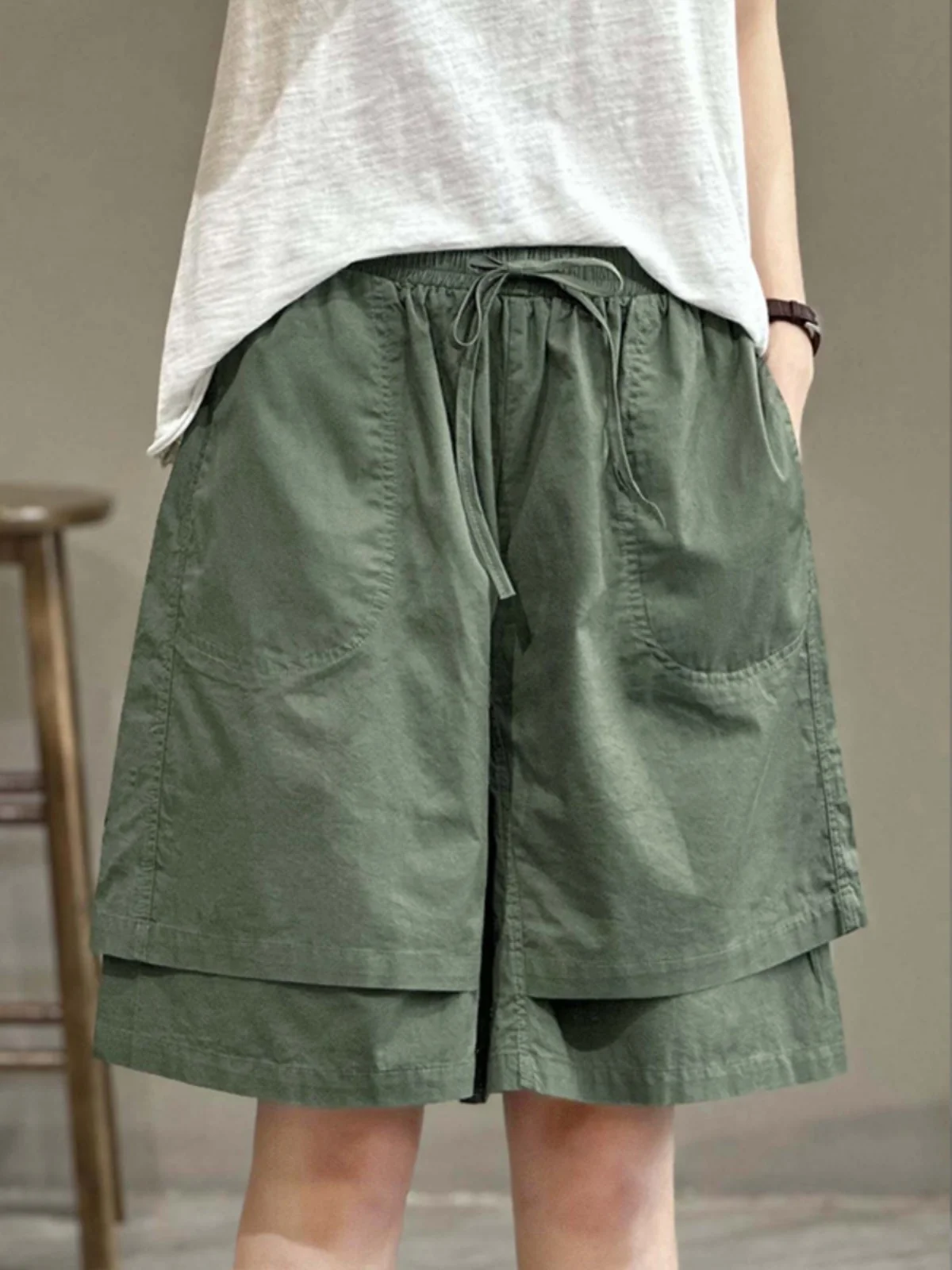 

Высокая талия, широкие брюки из хлопка и льна, повседневные брюки с пятью точками, женские модные брюки свободного покроя в стиле ретро для поездок на работу