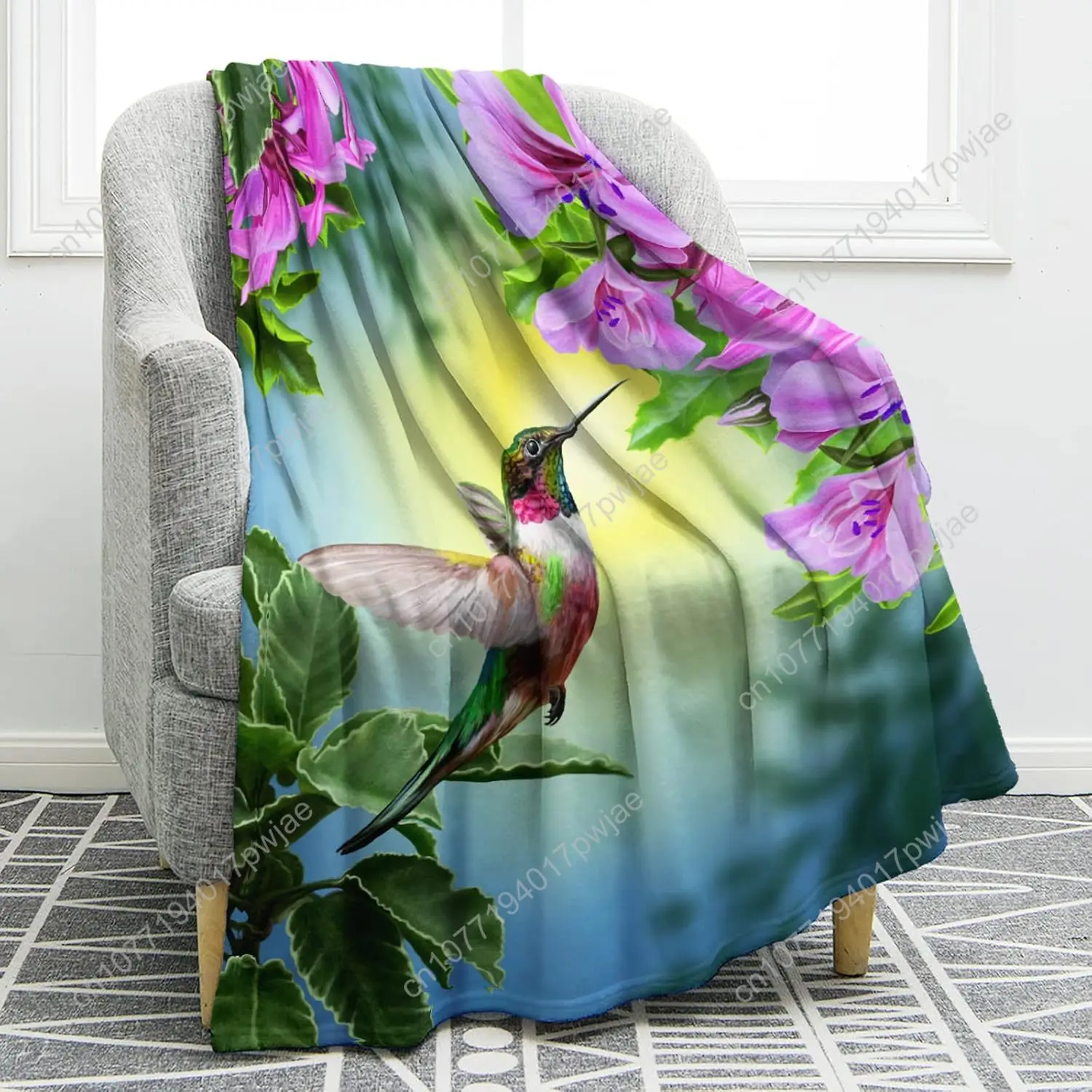 Jekeno Hummingbird Floral Blanket Gifts for Women Kids Girls Mom Wife Birthday Mother's Day Presents Home Bedroom Pink Flowers B