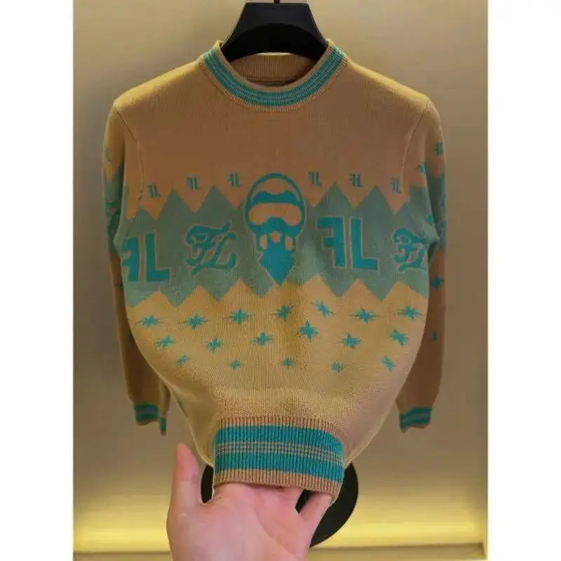 

High-End round Ne Spliced Knitted Sweater Men's Autumn Winter Faion Versatile Base Layer irt M Faion FL858