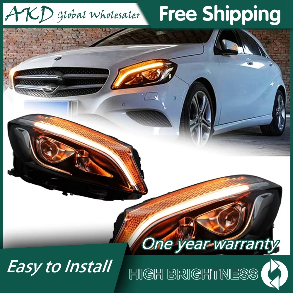 Car For Benz W176 2013-2018 A45 Head Lamp 12V H7 LED Fog Lights DRL Hella Tuning Light Car Accessories AKD A180 A200 Head Lights