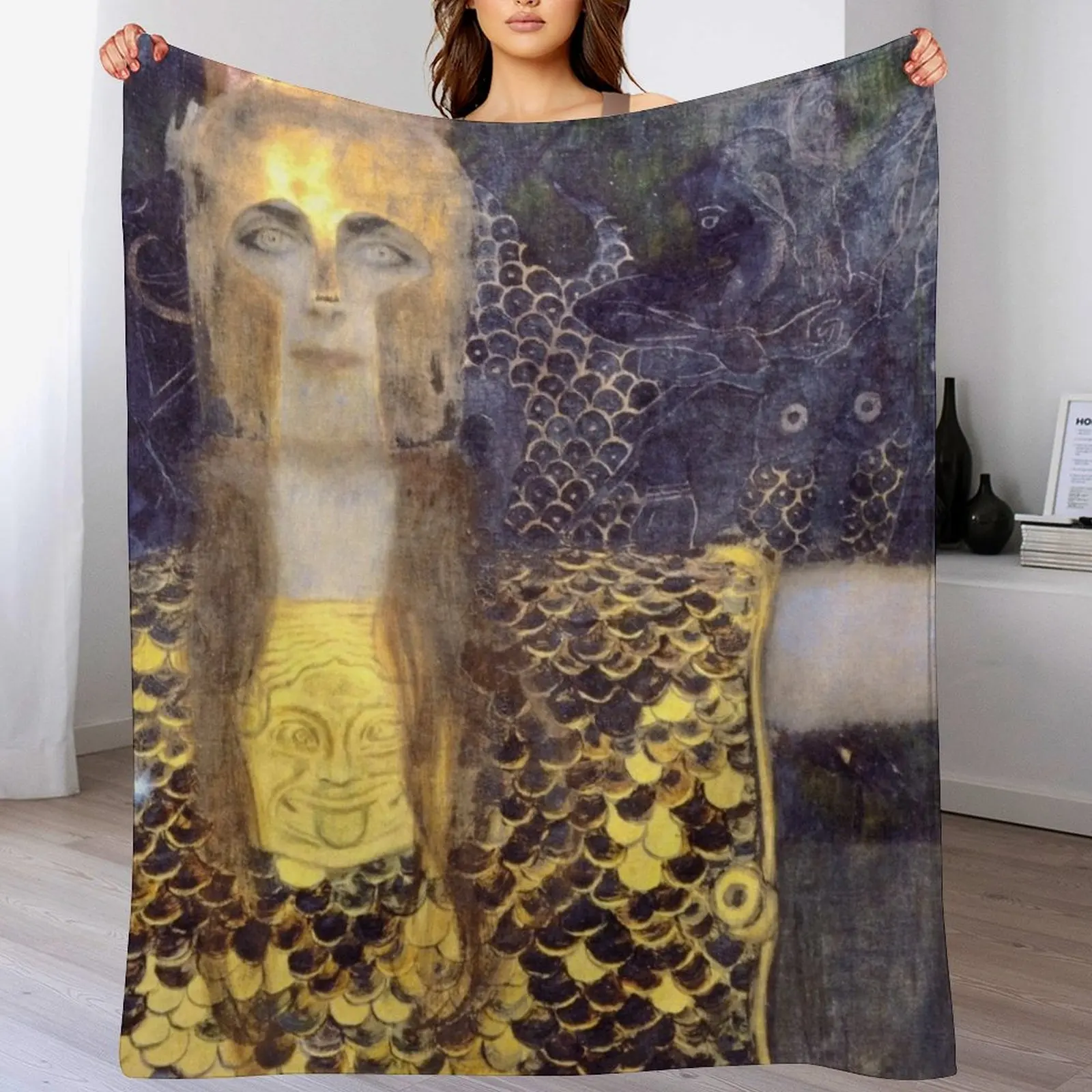 Pallas Athene by Gustav Klimt Art Nouveau Throw Blanket Vintage Plaid Designers Blankets For Sofas Blankets