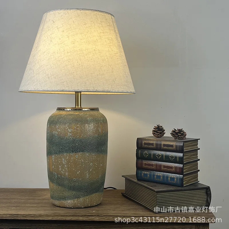 Ceramic wabi-sabi cream wind pottery pot table lamp B & B living room Zen Japanese decoration bedroom
