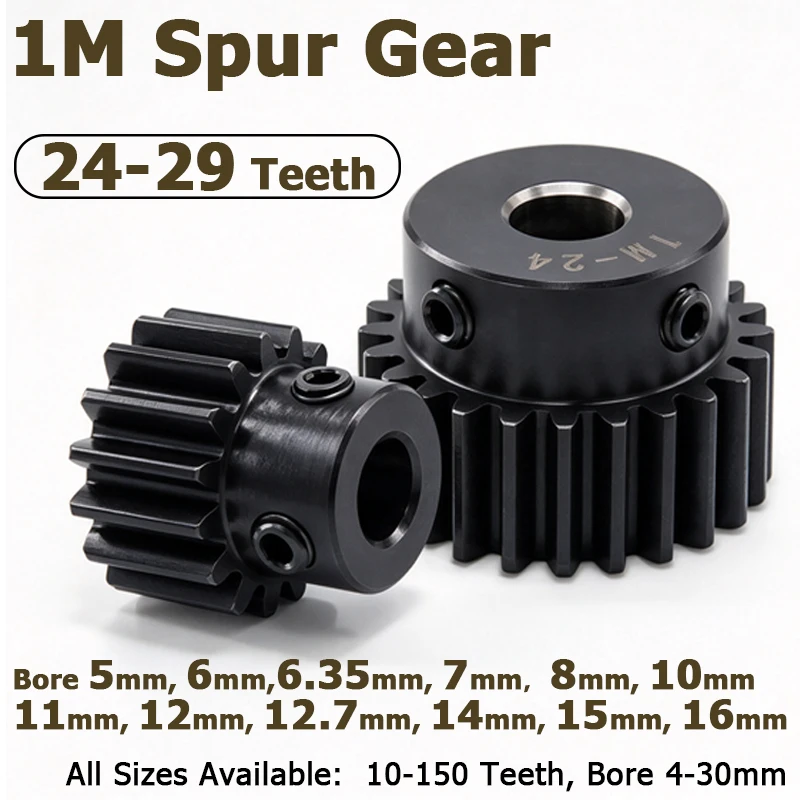 1Pc 1M Spur Gear 24/25/26/27/28/29 Teeth Bore 5/6/6.35/7/8/10/11/12-16mm 1 Module Pinion Motor Gears With Step Transmission Part