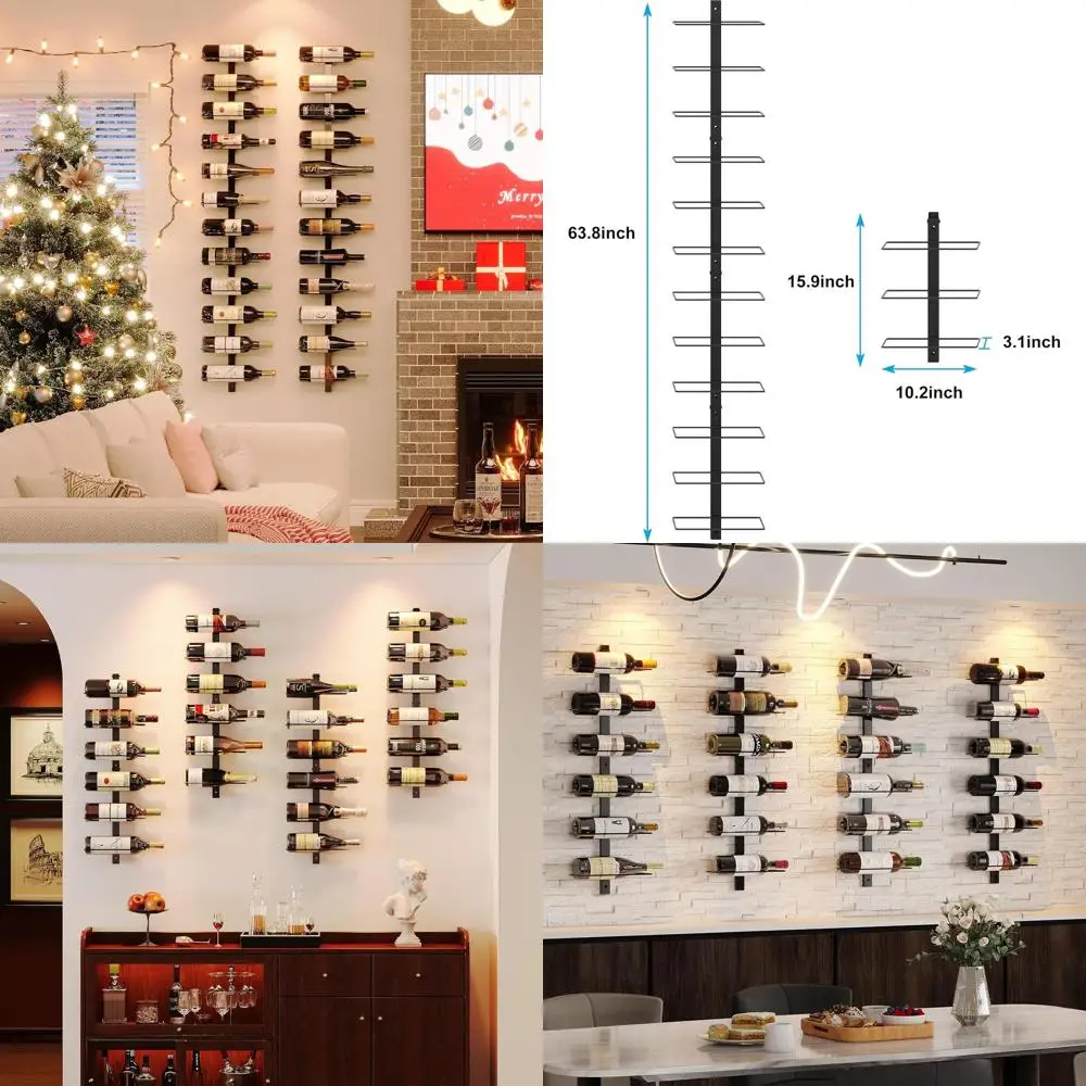 

Modular 3-Piece Wall-Mounted Wine Rack, Black Metal Bottle Holder for Bar, Kitchen, and Cellar Display