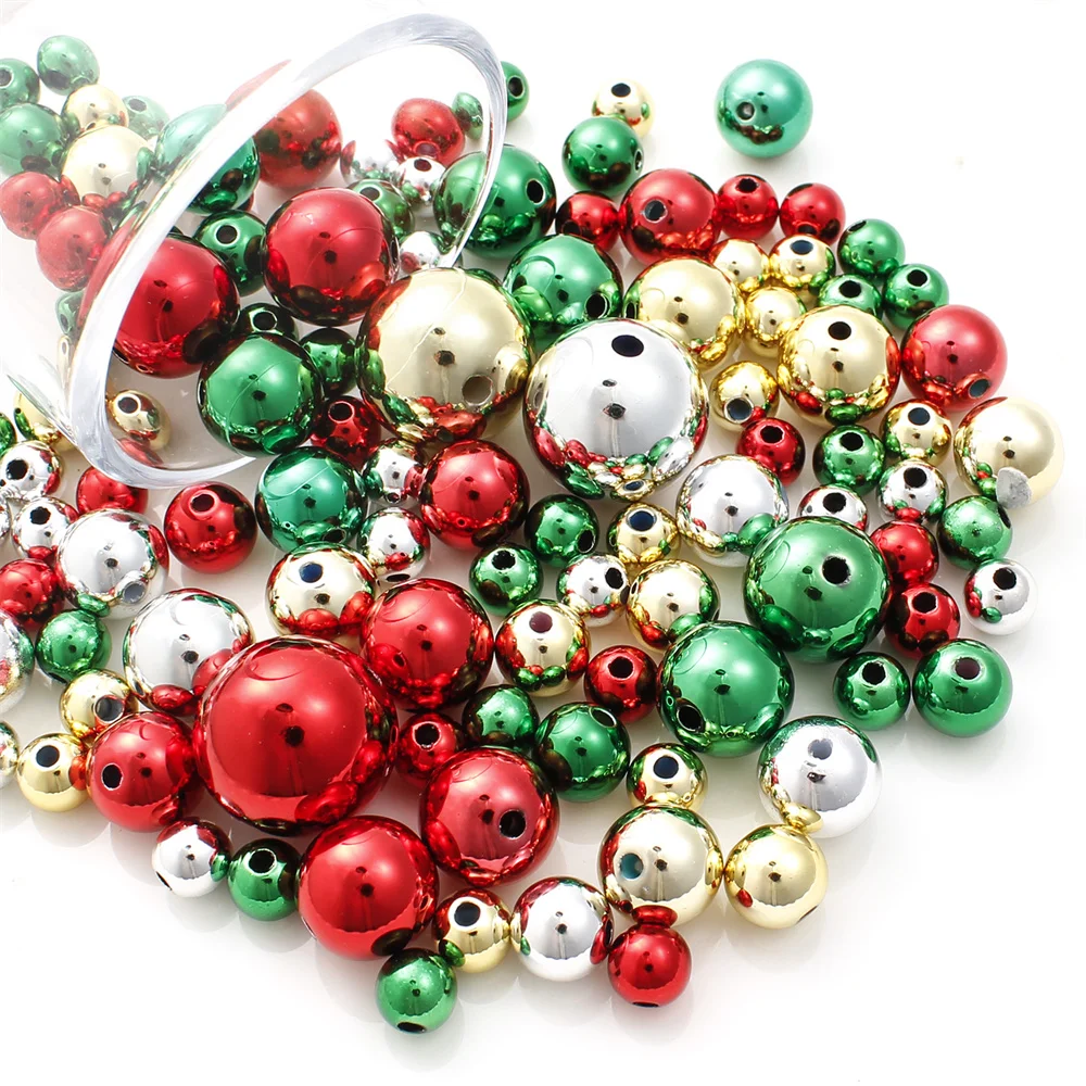 20 Stück 8-20mm Weihnachts-UV-elektroplattierte runde Acrylperlen, glänzend rot, grün, golden, silbern, lose Perlen für die Weihnachtsdekoration. – Detail 5