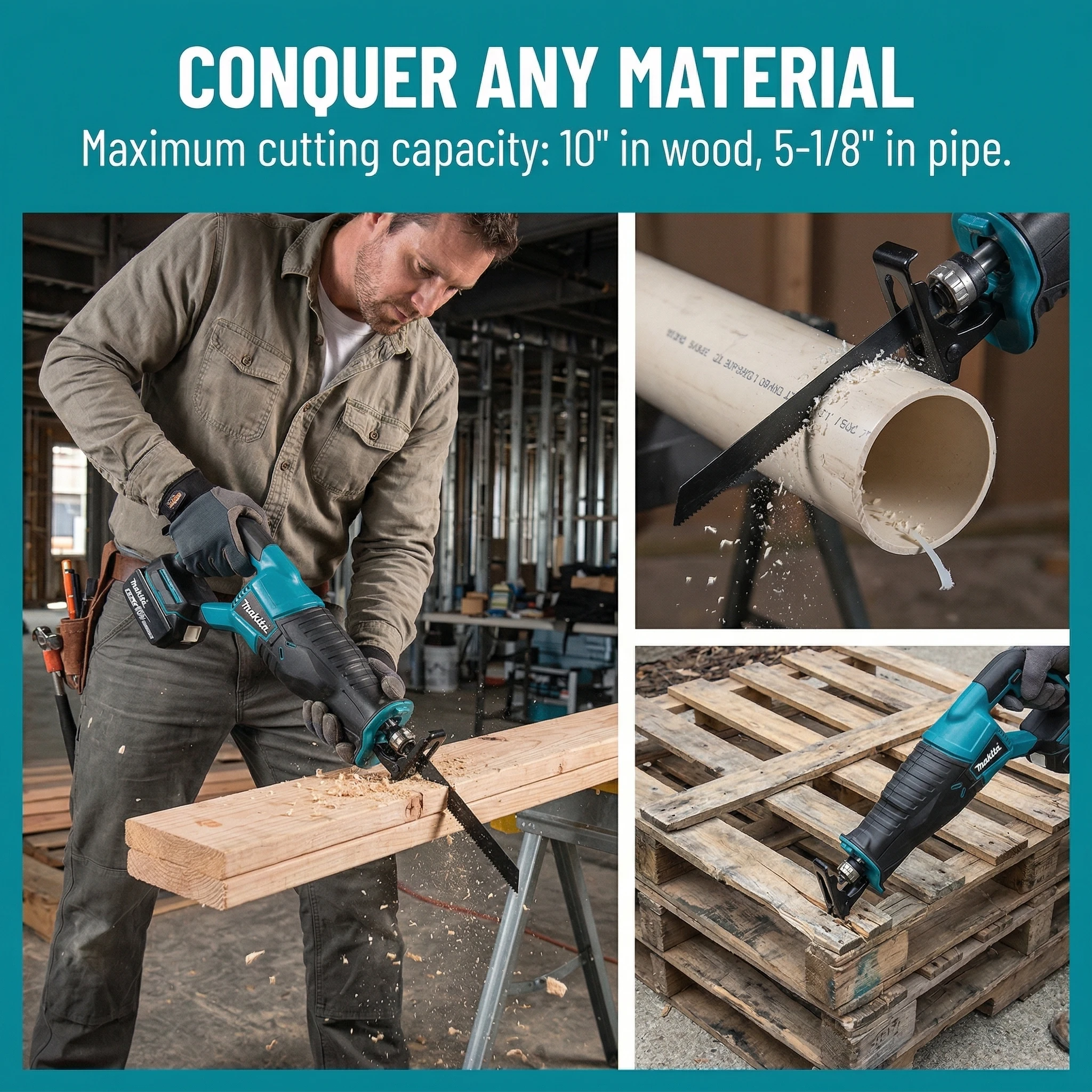Makita Brushless Recip Saw, Cordless Power Tool for 18V & 20V Battery, Portable with 4PCS Blades, Wood/Metal Cutting Saw,