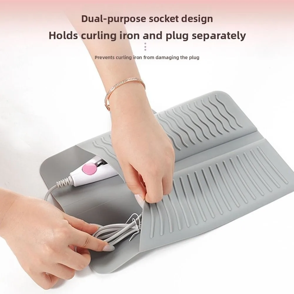2 in 1 Hair Curler Storage Bag Folding Portable Heat Resistant Mat Waterproof Silicone Hair Tool Styling Organizer Travel Case