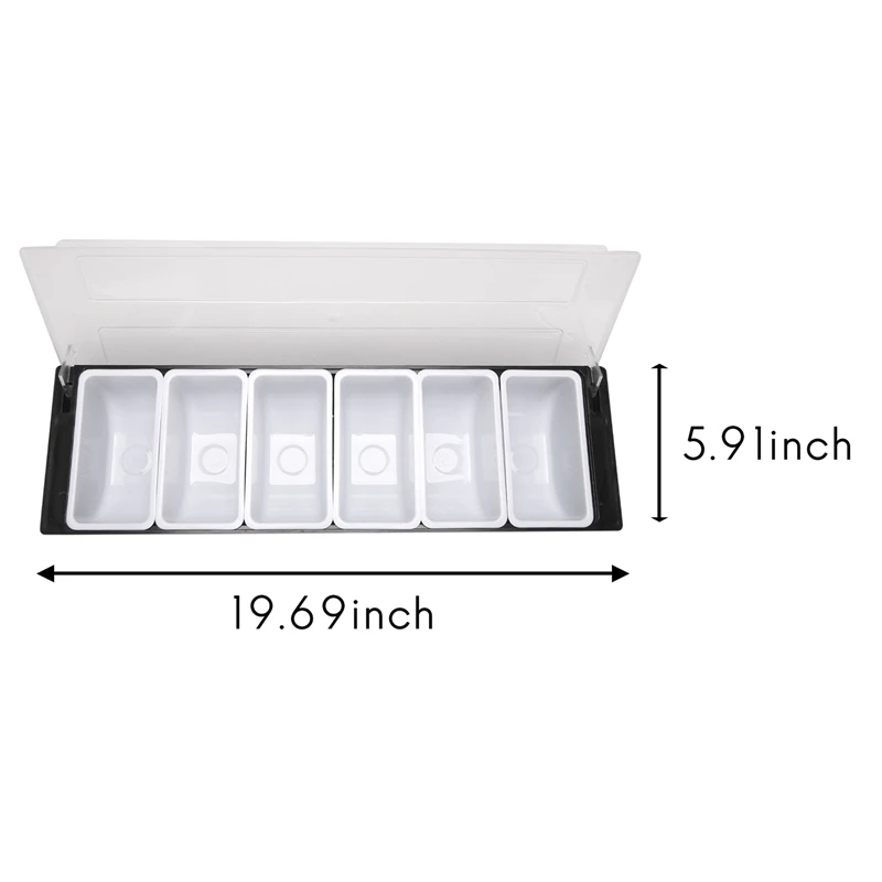 Ice Cooled Condiment Serving Container Chilled Garnish Tray Bar Caddy For Home Work Or Restaurant Six Grid Seasoning Box