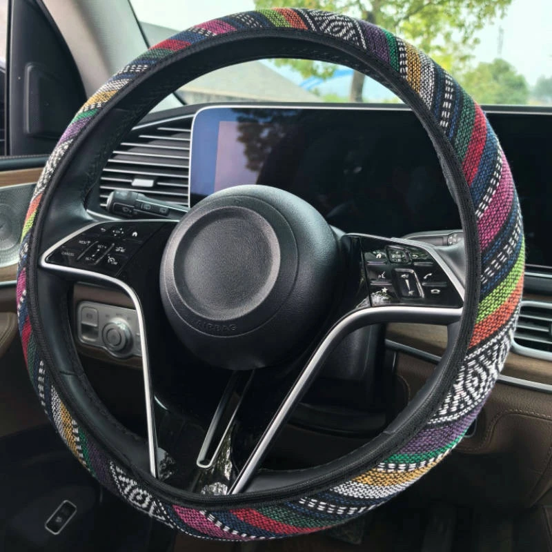 1 Stück Bohemian-Style Lenkradbezug ohne Innenring, Verschleißfest und Atmungsaktiv, Geeignet für 14,5-15 Zoll Lenkräder – Detail 4