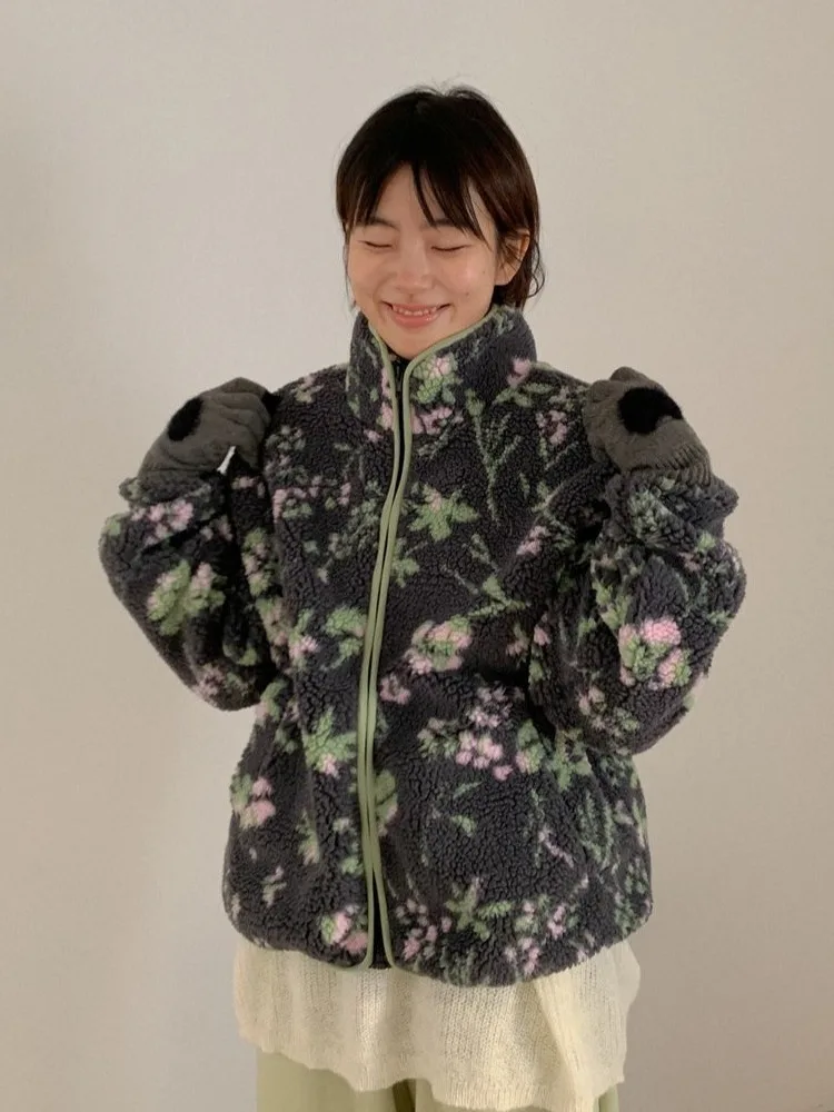 شتاء جديد خمر لامب المخملية المطبوعة Jaet المرأة فضفاضة كسول Sle تصميم الملابس القطنية الدافئة المجال #3