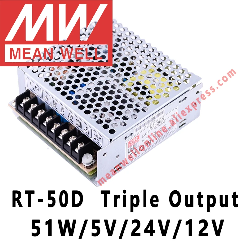 Mean Well RT-50B 5V/12V/-12V AC/DC 50W Triple Output Switching Power Supply meanwell online store