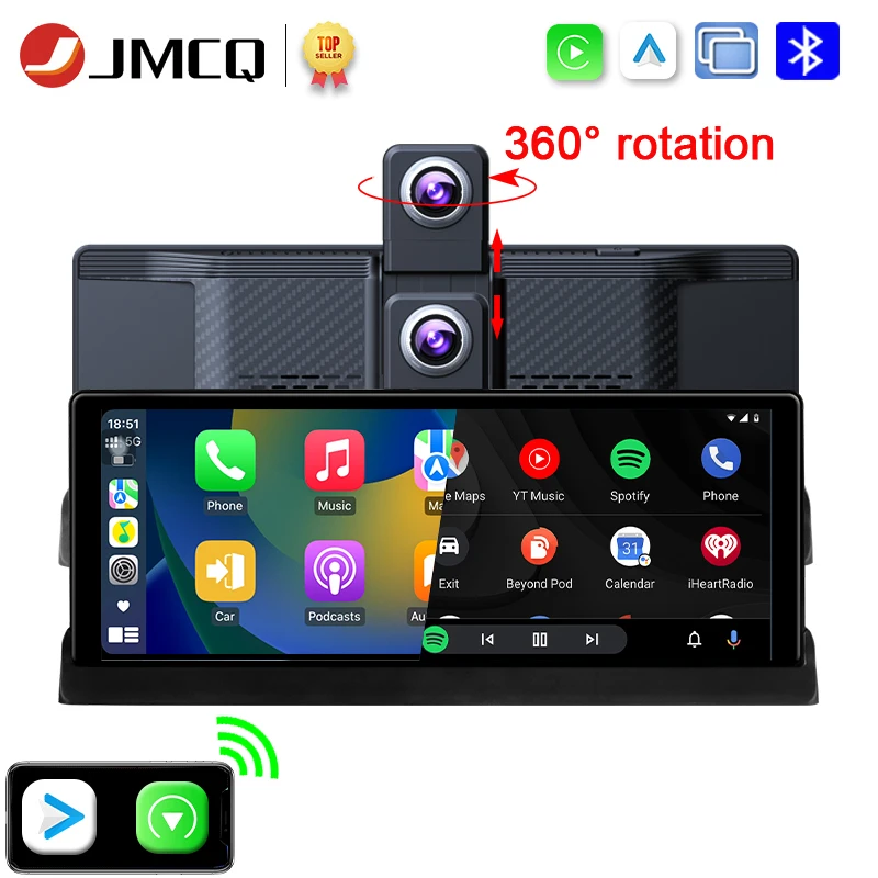 

JMCQ 10.26" 4K Car DVR camera Screen with 360° Rotation Dash Cam Wireless CarPlay & Android Auto AUX FM Bluetooth WIFI Dashboard