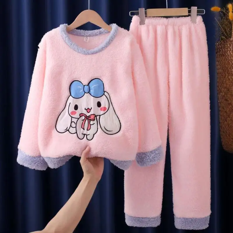 

Популярный пижамный комплект Sanrio для девочек Kuromi Kawaii, аниме, осенне-зимний студенческий утепленный топ, длинные штаны, детская одежда