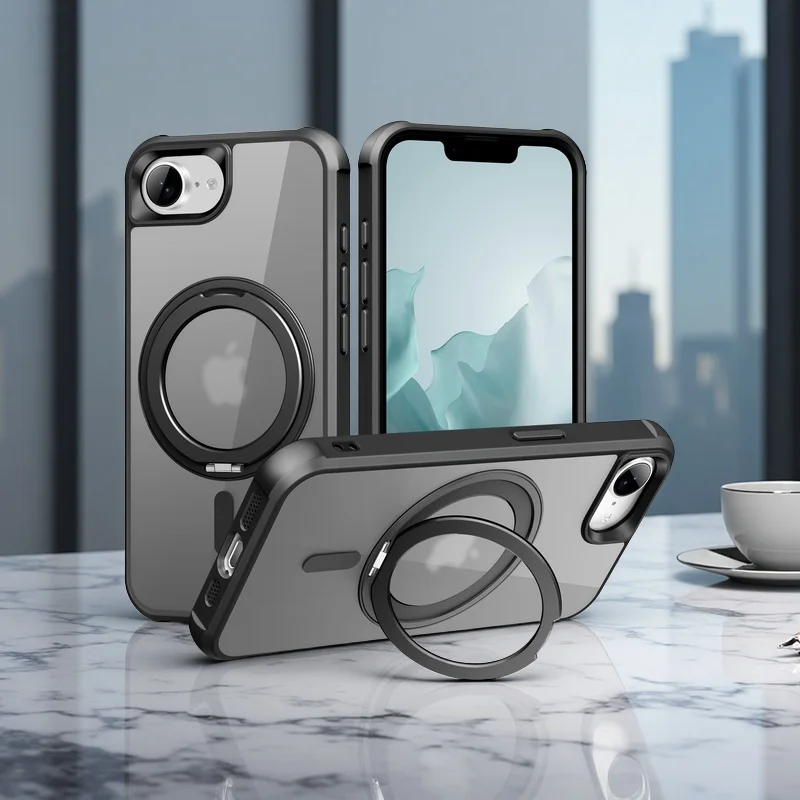

360° Spin Magnetic Stand Case For iPhone 16e, Military Drop Protection,Compatible With MagSafe,Matte Shockproof Slim