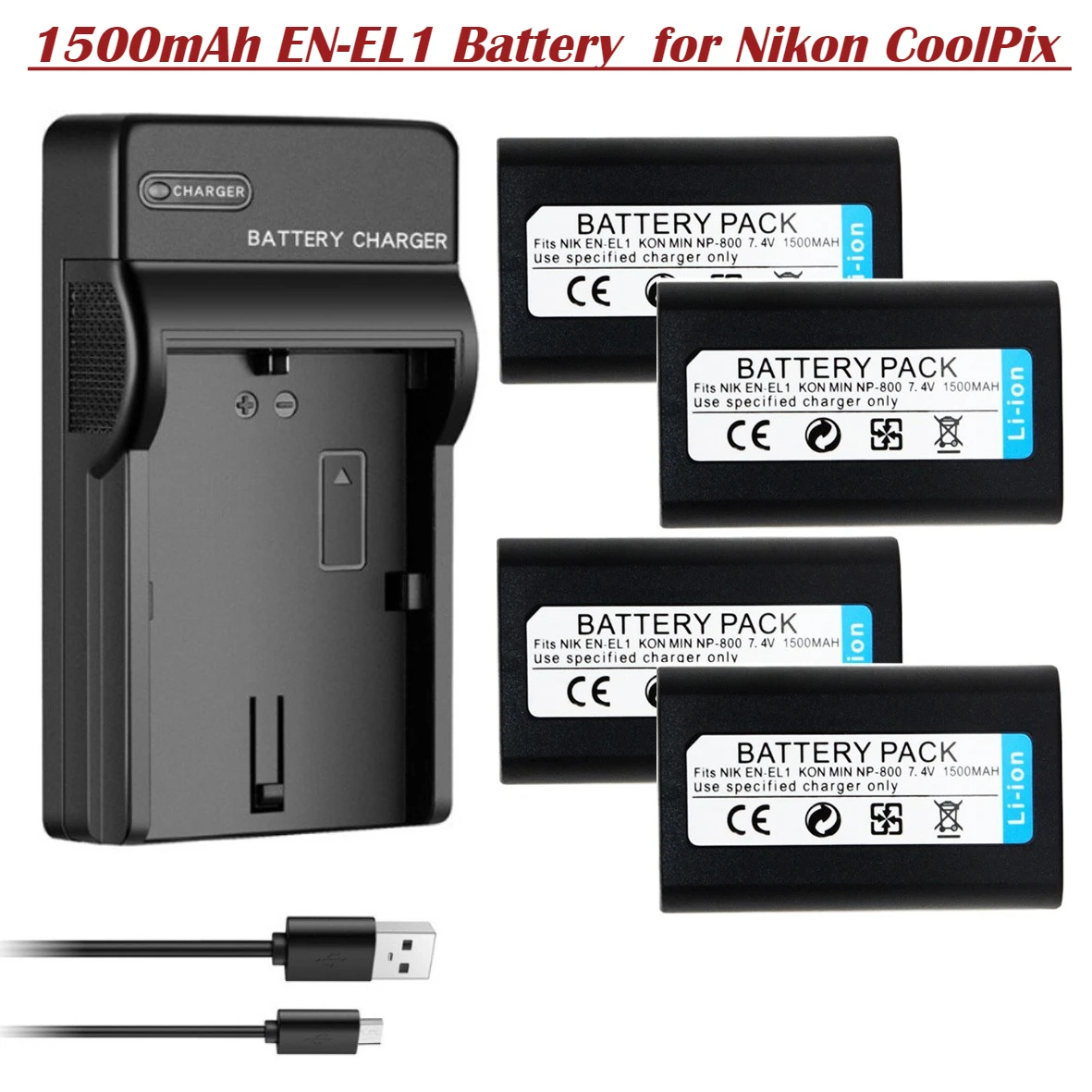 Batería de 1500mAh EN-EL1 ENEL1 EN EL1 y Cargador para Nikon CoolPix 4300 5400 8700 500 775 880 885 990 995