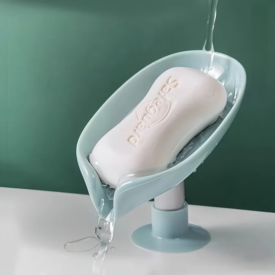 

Self Draining Soap Dish Holder, Soap Holder Leaf-Shape,Not Punched Easy Clean Bar Soap Holder, with Suction Cup Soap Dish