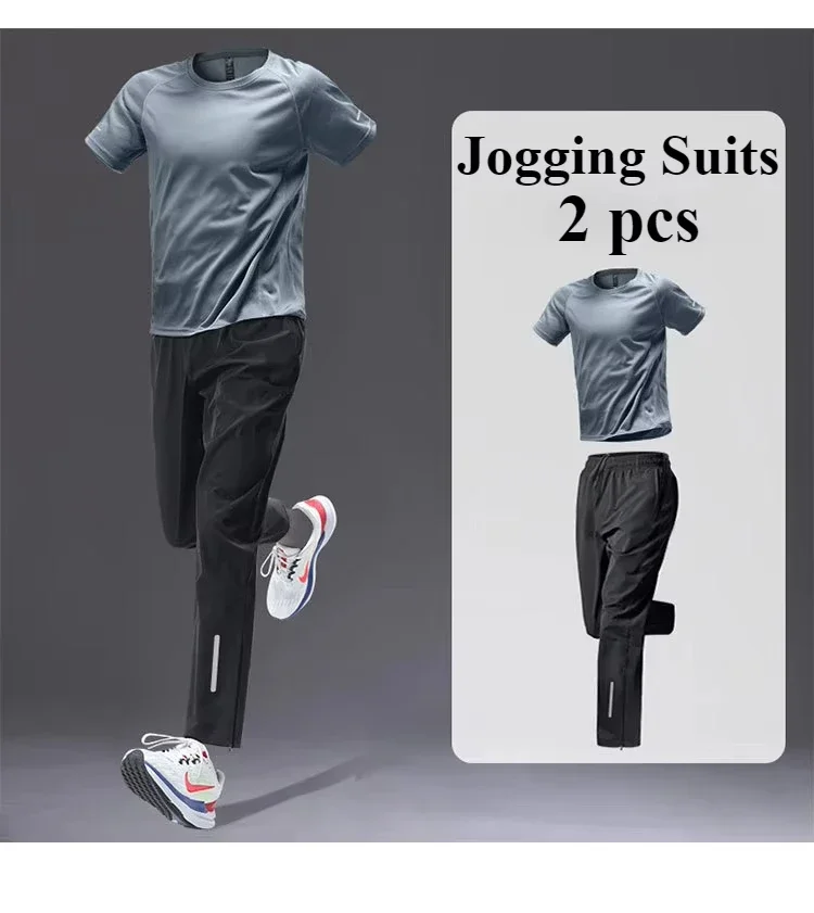 2Pcs Men's Sportswear Summer Fall Ice Silk Loose Running Training Clothes Quick Dry Breathable T-shirt Outdoor Fitness
