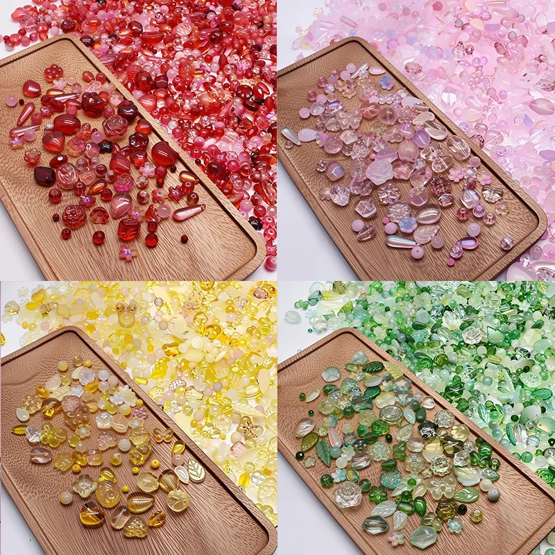 50g/100g/bag About 35 Styles Mix Round Water Droplet Flower Star Heart Butterfly Leaf Glass Beads For Jewelry Making DIY