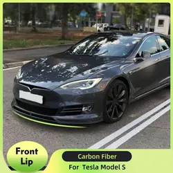Carbon Fiber Front Bumper Lip Spoiler for Tesla Model S 70D P85D 90D P100D Sedan 4 Door 2016-2020 4PCS/Set FRP black Front Lip