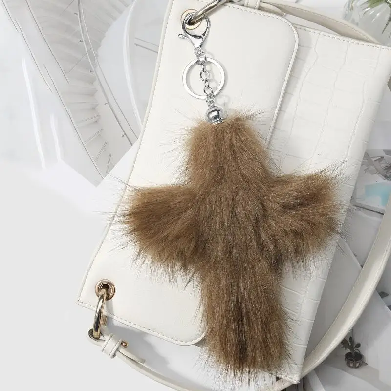 Ästhetischer Zebra-Leoparden-Print Kreuz-Schlüsselanhänger Punk Grunge Rock Charm Goth Schmuck Accessoires – Detail 6