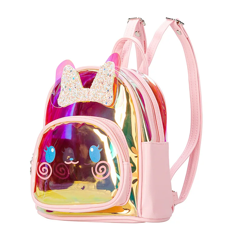 Girls Holographic Transparent Backpack Waterproof Cartoon Rabbit Sequin Cute Kids Backpack 2026