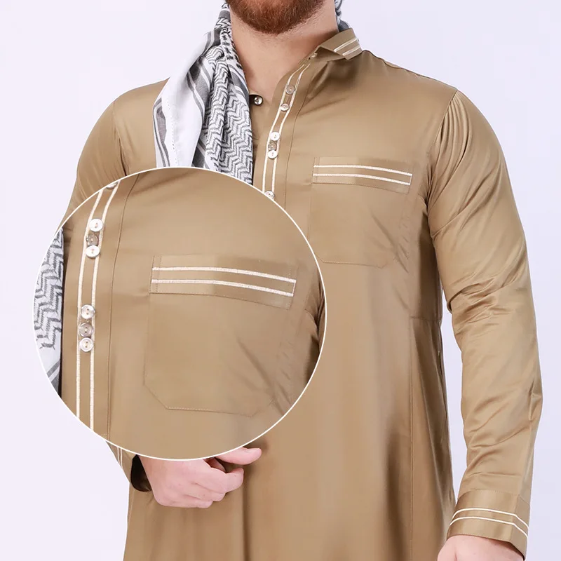 Hombres musulmanes Jubba Thobe Stand Collar islámico Ramadán hombres Abaya vestido largo bata saudita musulmán caftán Jubah Dubai vestido árabe