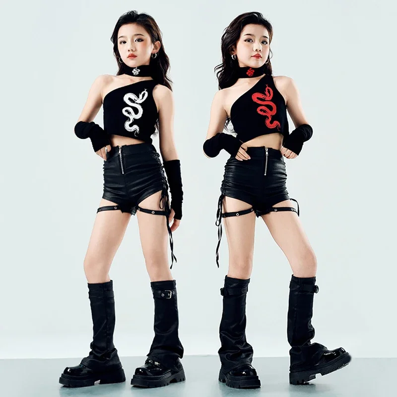 

Jazz Dance Performance Wear Girl Summer Black Kpop Stage Outfit Fashion Vest Shorts Children Clothing Fashion Streetwear