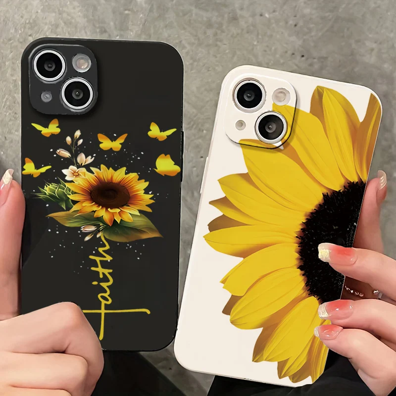 Summer Sunflower Pattern Phone Case For iPhone 14 13 11 15 16 Pro Max 12 13 Mini XS XR X 8 7 Plus SE 2022 15Pro 16Pro Soft Cover