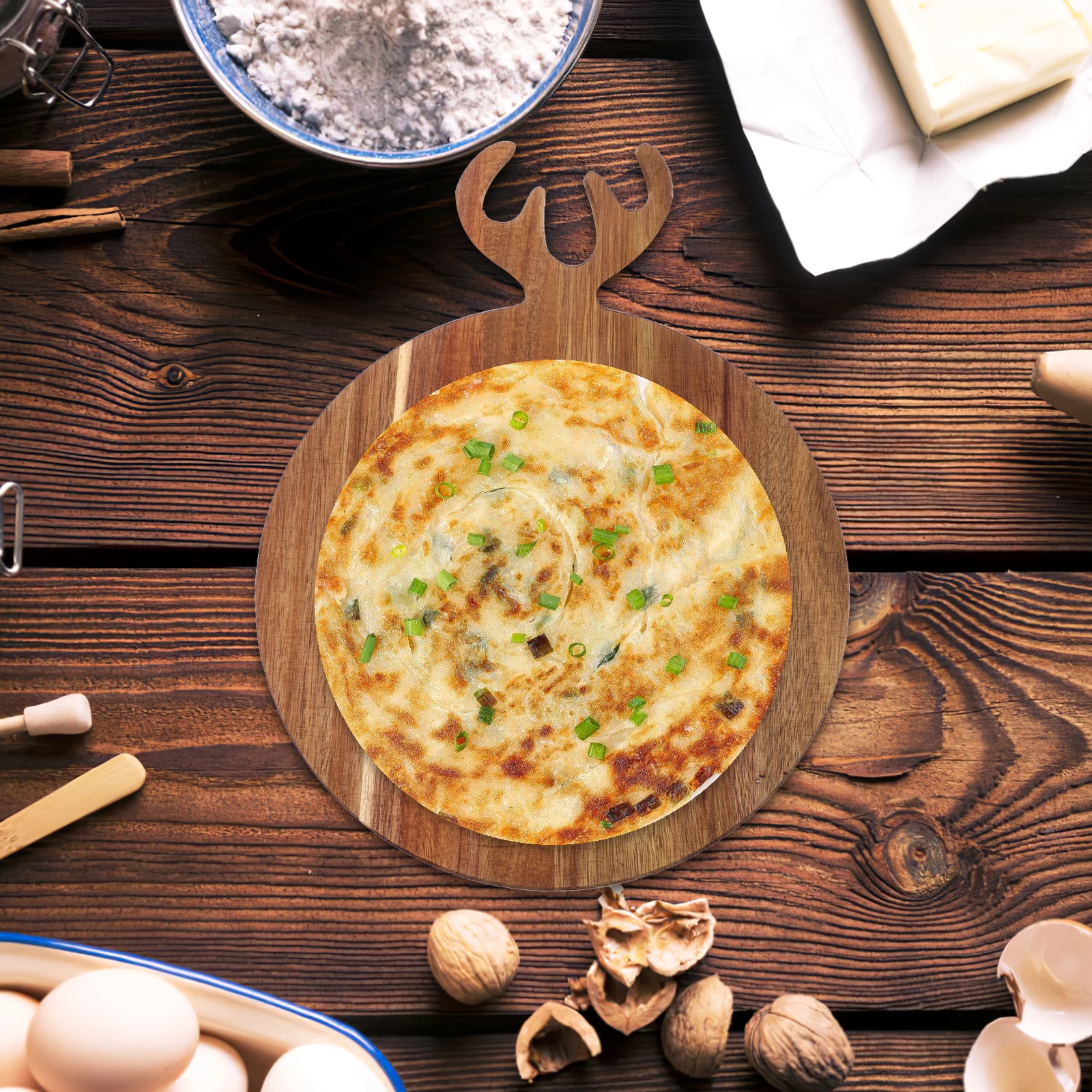 

1Pcs Wooden Bread Board Christmas Antlers Design Smooth Surface Bread Serving Plate Fruit Cake Tray Home Kitchen Decoration