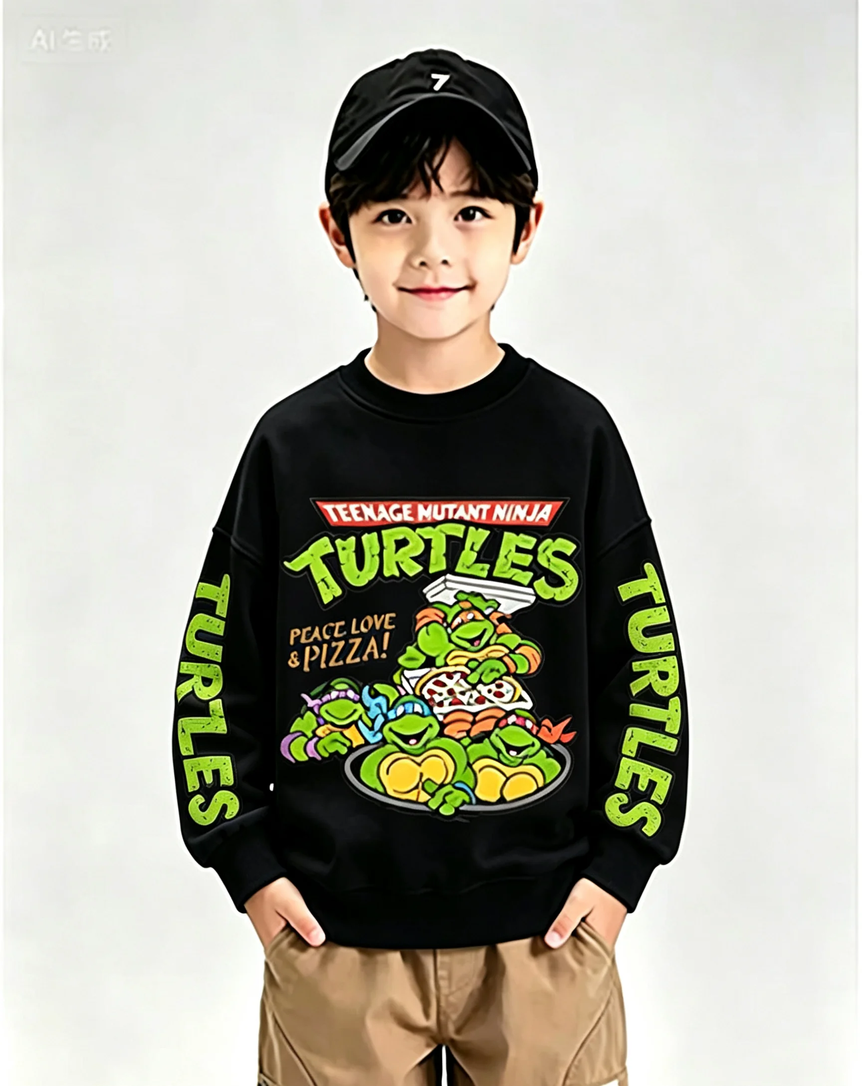 Boys Crewneck Sweatshirt Cartoon Ninja Turtles Print Long Sleeve Pullover Kids Casual Tops Children Spring Autumn Sweatshirt