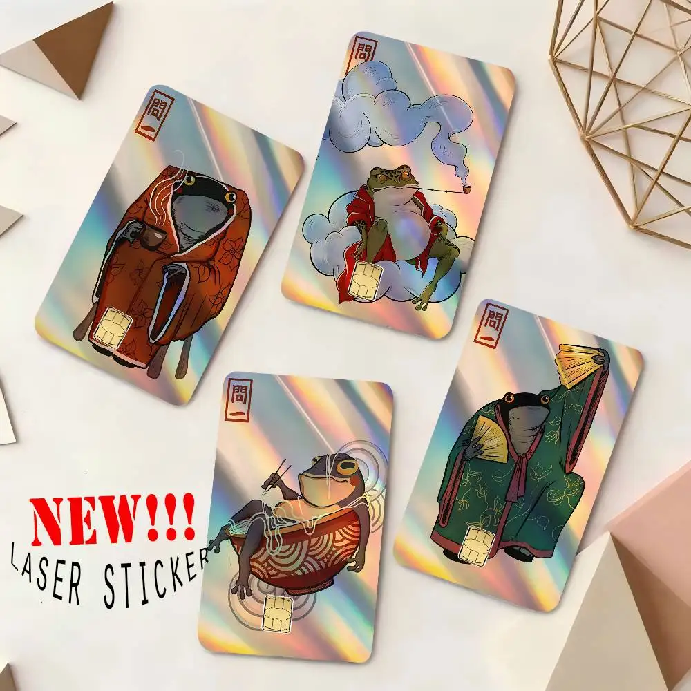 Japanese Ukiyo-E Frog 1set Cute Cartoon Holographic Laser Shinny Front Debit Credit Bank Card Sticker Film Skin