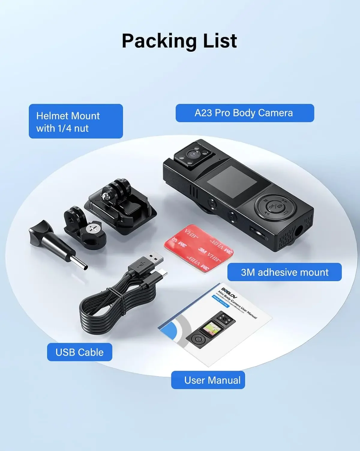 BOBLOV A23Pro Bodycam 180°Rotatable Lens 2K Small Camera Night Vision Mini Camcorders Car Mount for Cycling DVR Recorder