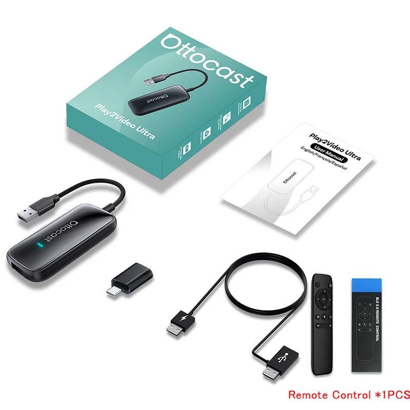 Ottocast Play2Video Ultra Ai Box Draadloze CarPlay Android Auto Adapter Ingebouwde YouTube Netflix IPTV voor auto met bekabelde Carplay