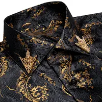 Camisas de vestir de negocios para hombre, camisa Formal de manga larga con cuello abotonado, ajustada, informal, de primavera, color negro y dorado