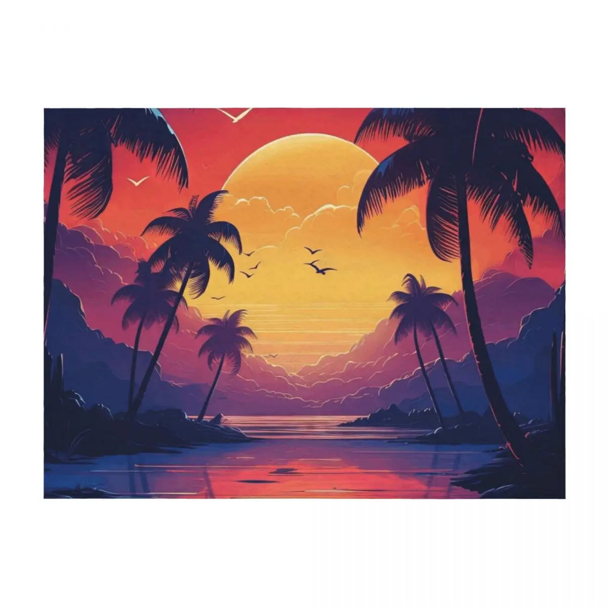 

Cosmic Coastline: Sunset Serenity in Synthwave Throw Blanket Picnic Summer Flannels Blankets Sofas Of Decoration Blankets