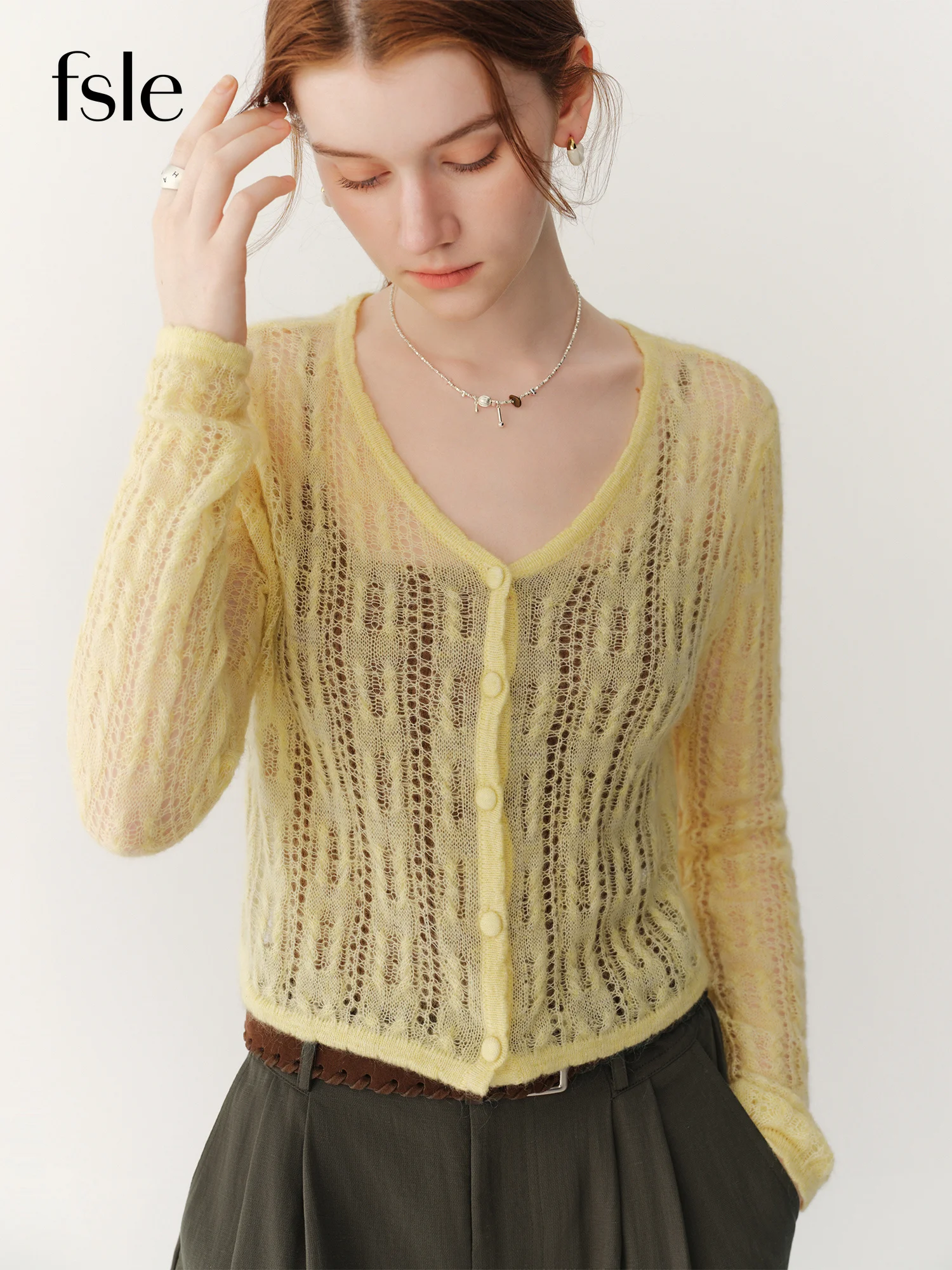 Sleeved Cable Kit - FSLE 2026 Fall New V‑Neck Hollow‑Out
