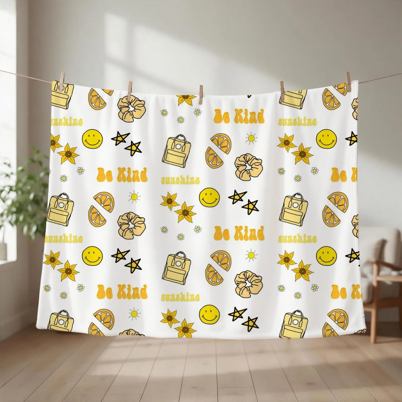 VSCO Girl Yellow Sticker Packet Throw Blanket couch cozy soft plush fuzzy picnic outdoor blanket