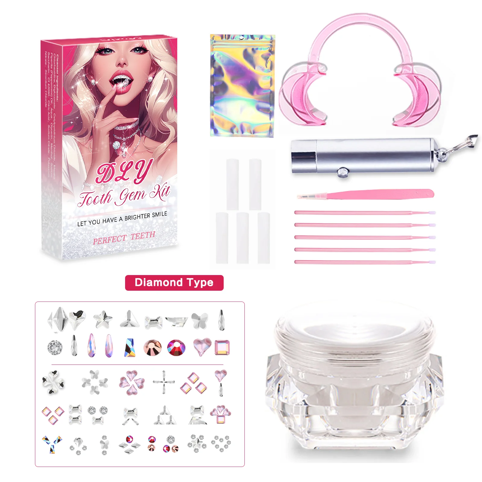 Semi-Permanent Tooth Gem Kit Tooth Beauty Diamond Easy To Remove Beautiful White Tooth Decoration Sturdy Safe Materials DIY Set
