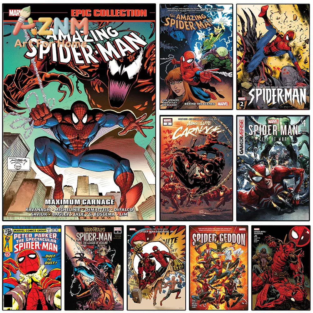 The Amazing Spider‑Man Maximum Carnage Comic Canvas Print, Superhero Villain Battle Graphic Art Poster, Frameless Canvas Wall