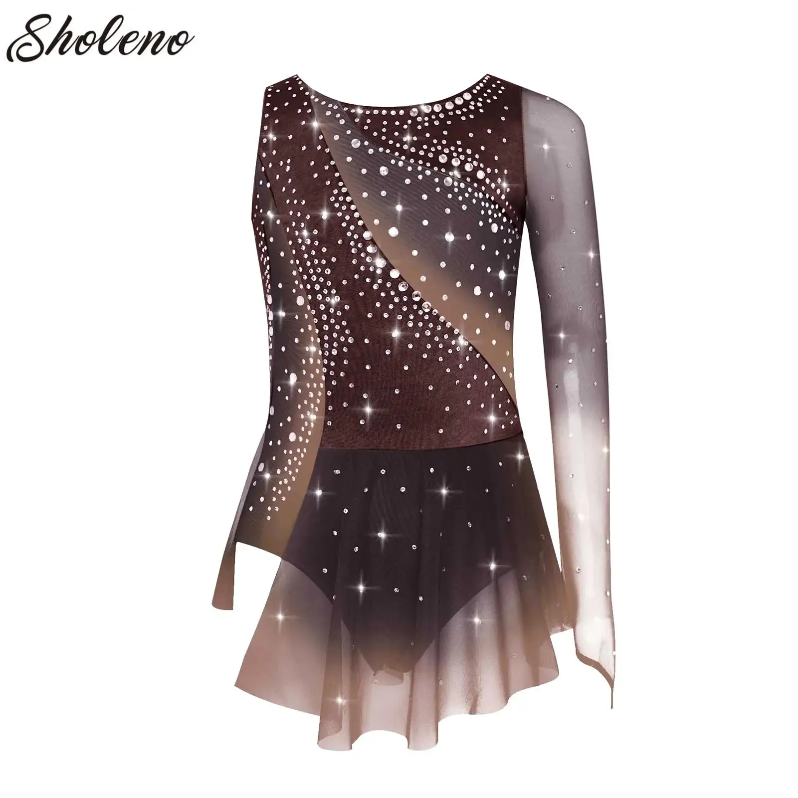 

Rhythmic Gymnastics Skirted Leotards for Kids Girls Sleeveless Rhinestone Sheer Figure Skating Ballet Dance Dress Competition