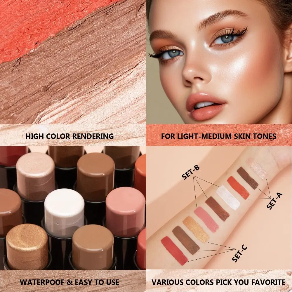 

Blush Grooming Stick Set Easy To Color Natural Brightening Contour Shadows Stick Smooth Long Lasting Highlight Shadow Pen