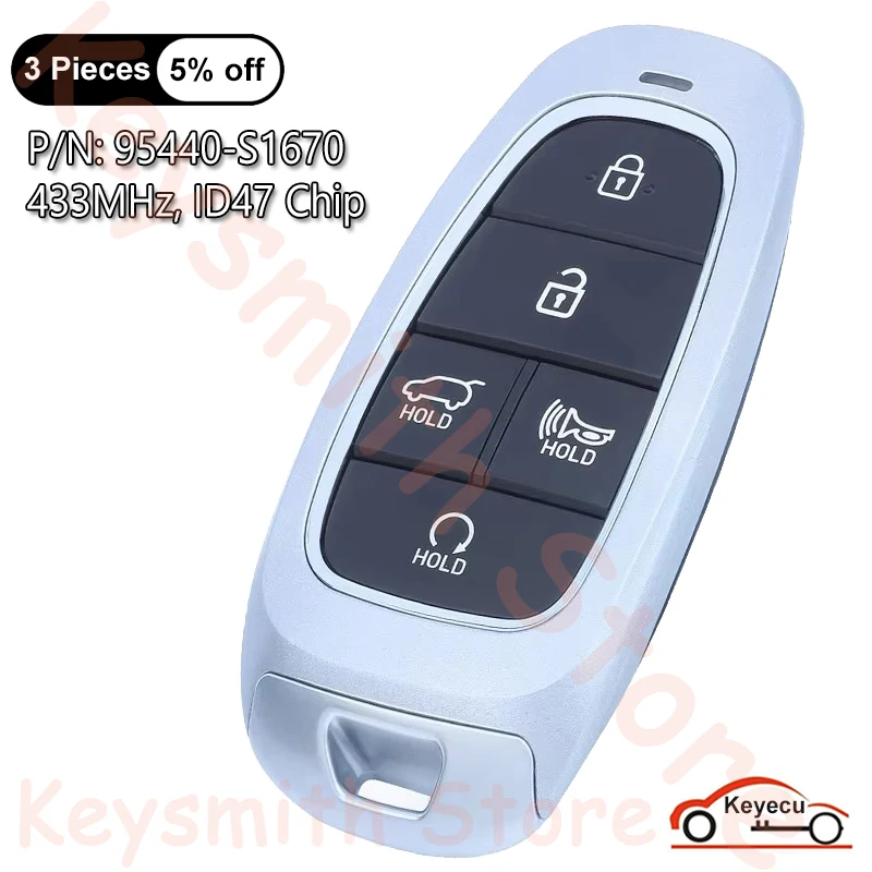 KEYECU 5 Buttons 433MHz ID47 Chip for Hyundai Santa Fe 2021 2022 2023 2024 Auto Smart Remote Key Fob 95440-S1670 TQ8-FOB-4F27