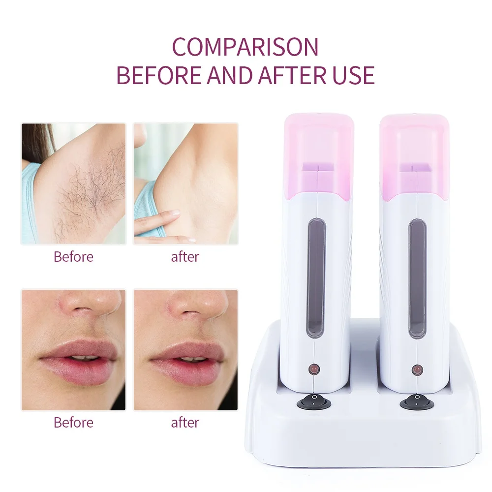 Electric Double Rolling Depilatory Waxing Machine Double Base Wax Heater Hair Removal Waxing Warmer Epilator for Whole Body