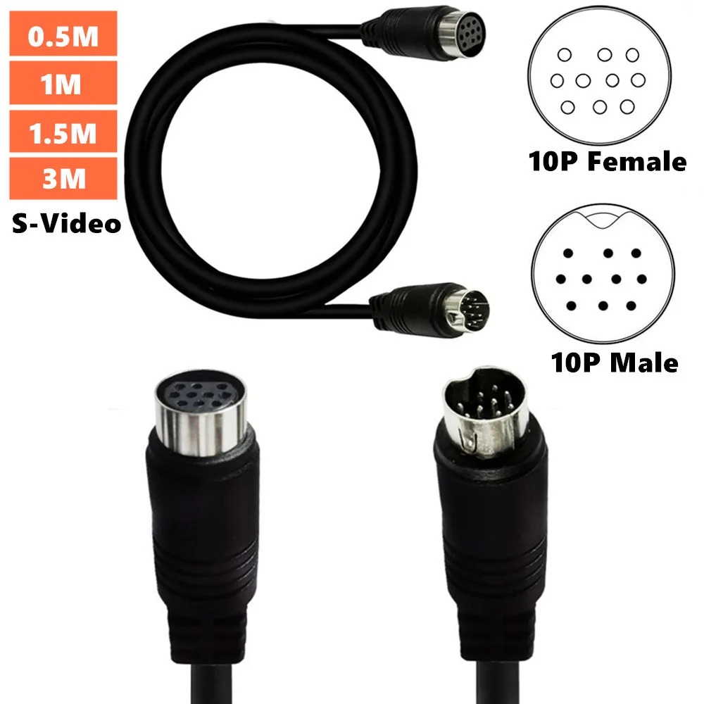 Mini-DIN 10-Pin Male to Female Audio Cable for TV Receiver Monitor Projector Audio and Video Receiver etc