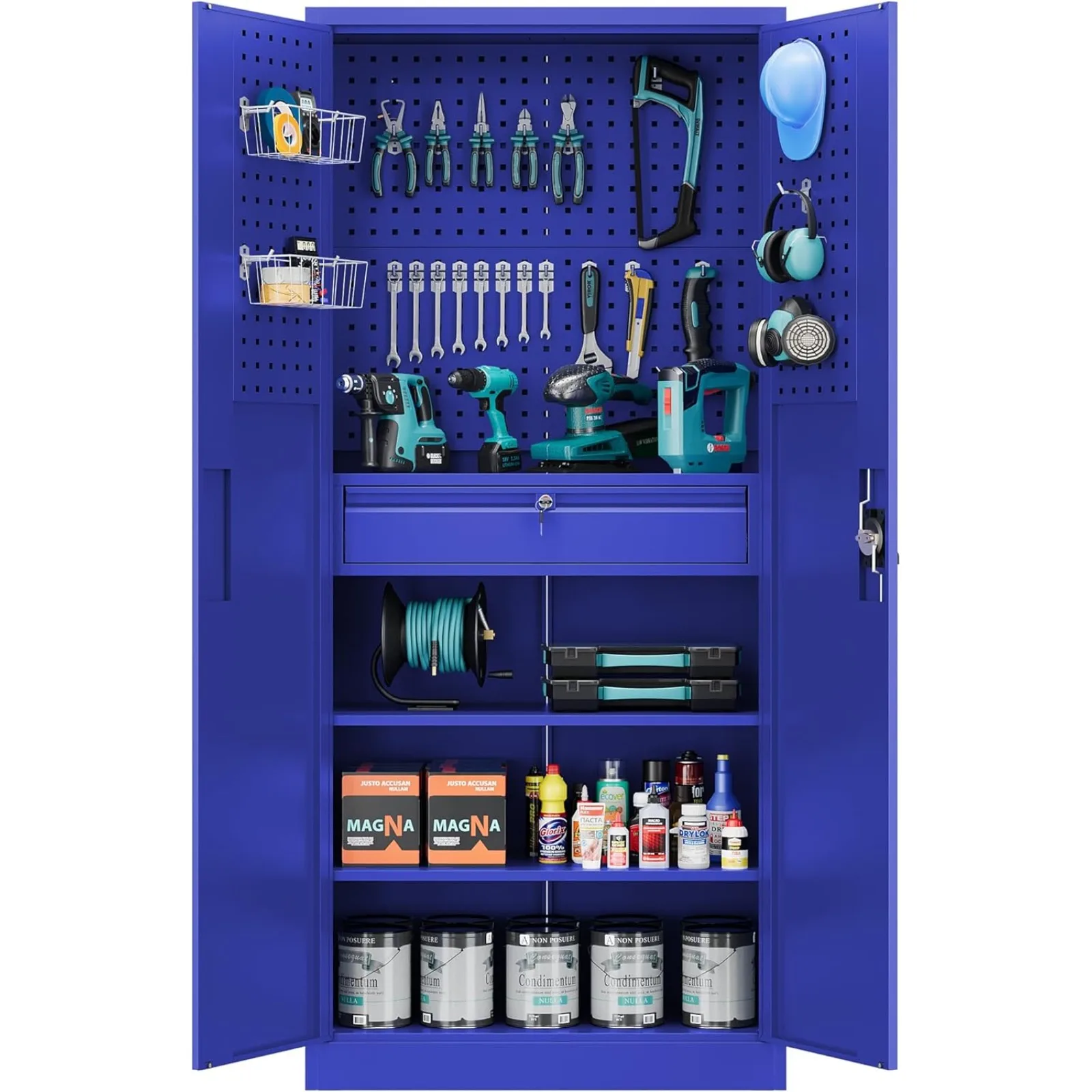 

US Metal Garage Tool Storage Cabinets with Pegboard, 71" Heavy Duty Steel Cabinet with Drawer and Adjustable