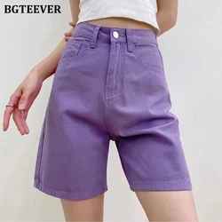 BGTEEVER Chic Straight Loose Women Jeans Shorts Summer High Waist Pockets Female Wide Leg Denim Shorts