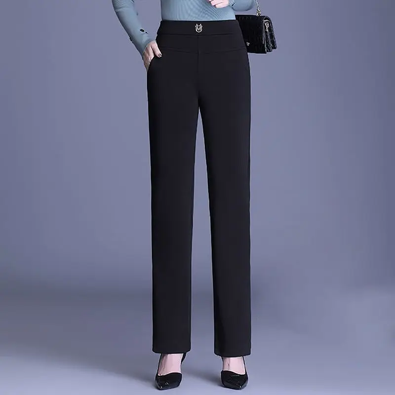 パンツ レディース 新しい冬アウター 厚みのあるベルベット ハイウエスト スリム ブラック ストレートパンツ カジュアルパンツ 春秋