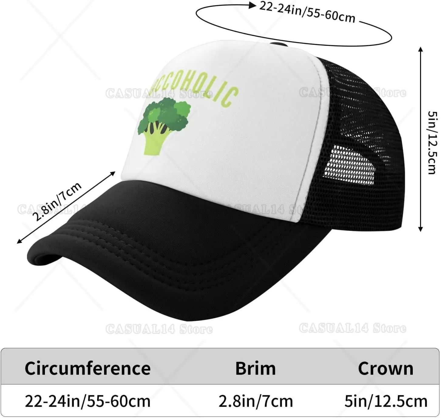 Vegan Broccoli Broccoholic divertente cappello da camionista in rete regolabile per adulti cappelli classici Unisex berretti da pesca neri