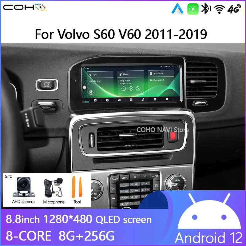 

Android12 8.8inch Touchscreen For Volvo S60 2011-2019 Car Radio Navigation QCM6125 8-core 8+256G 1280*480 carplay GPS