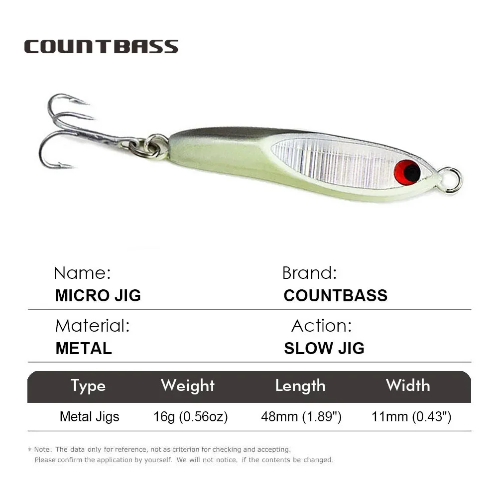 COUNTBASS 3PCS 16g 0.6oz Glow Sea Bass Jig with treble hook, Micro Jigging Fishing Lure, Mini metal jig fishing lures